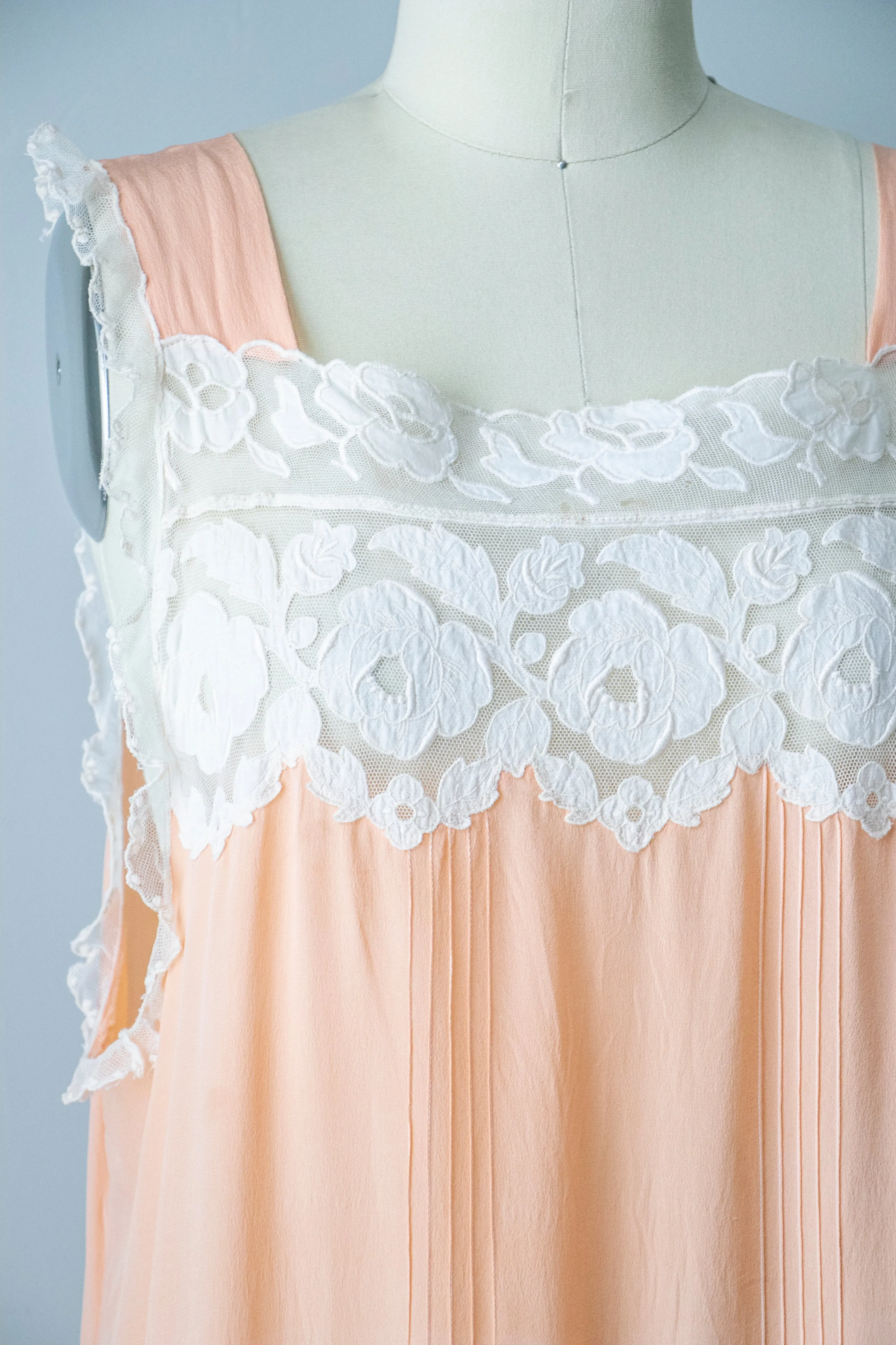 1920s Silk Slip Lace Lounge Dress M