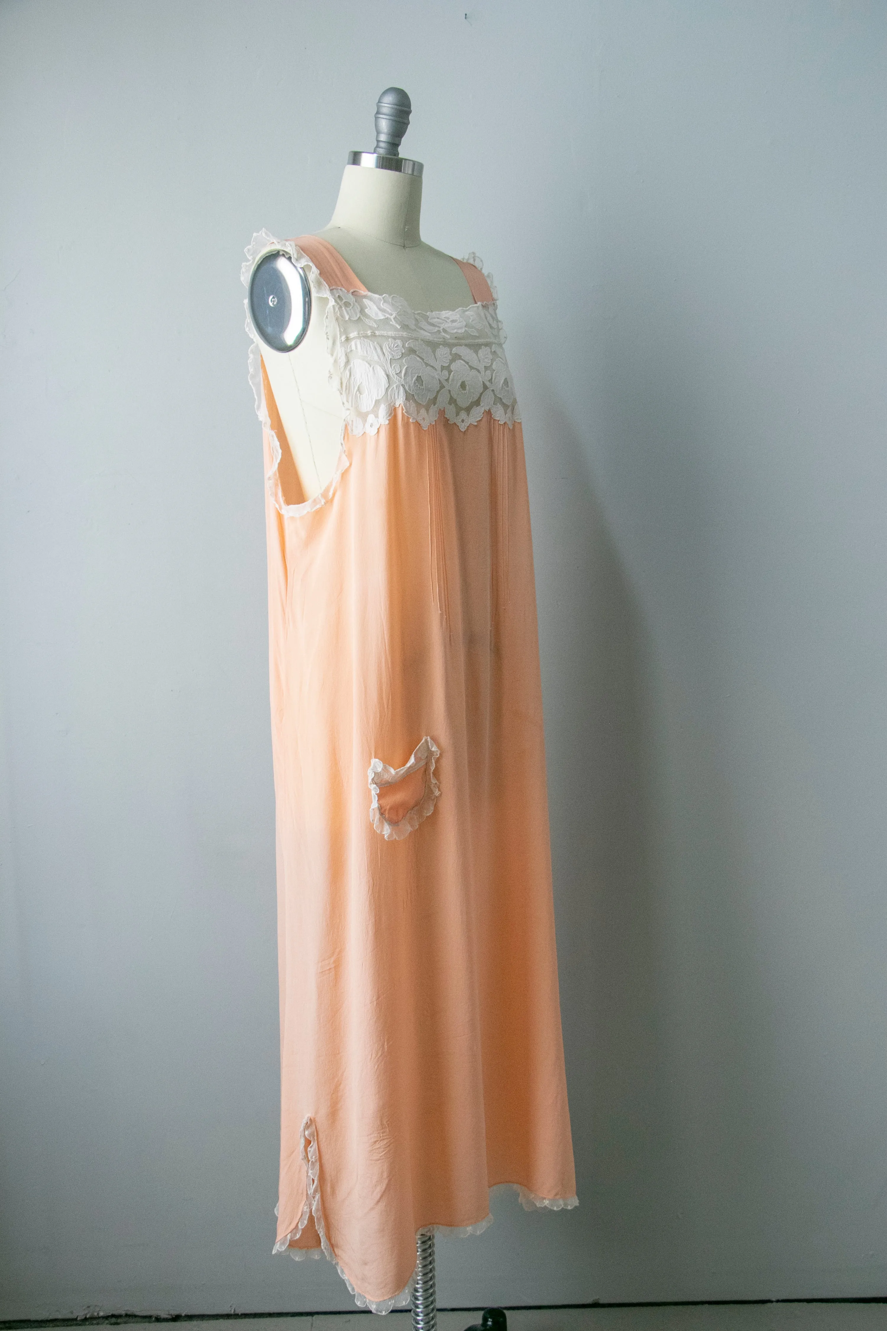 1920s Silk Slip Lace Lounge Dress M
