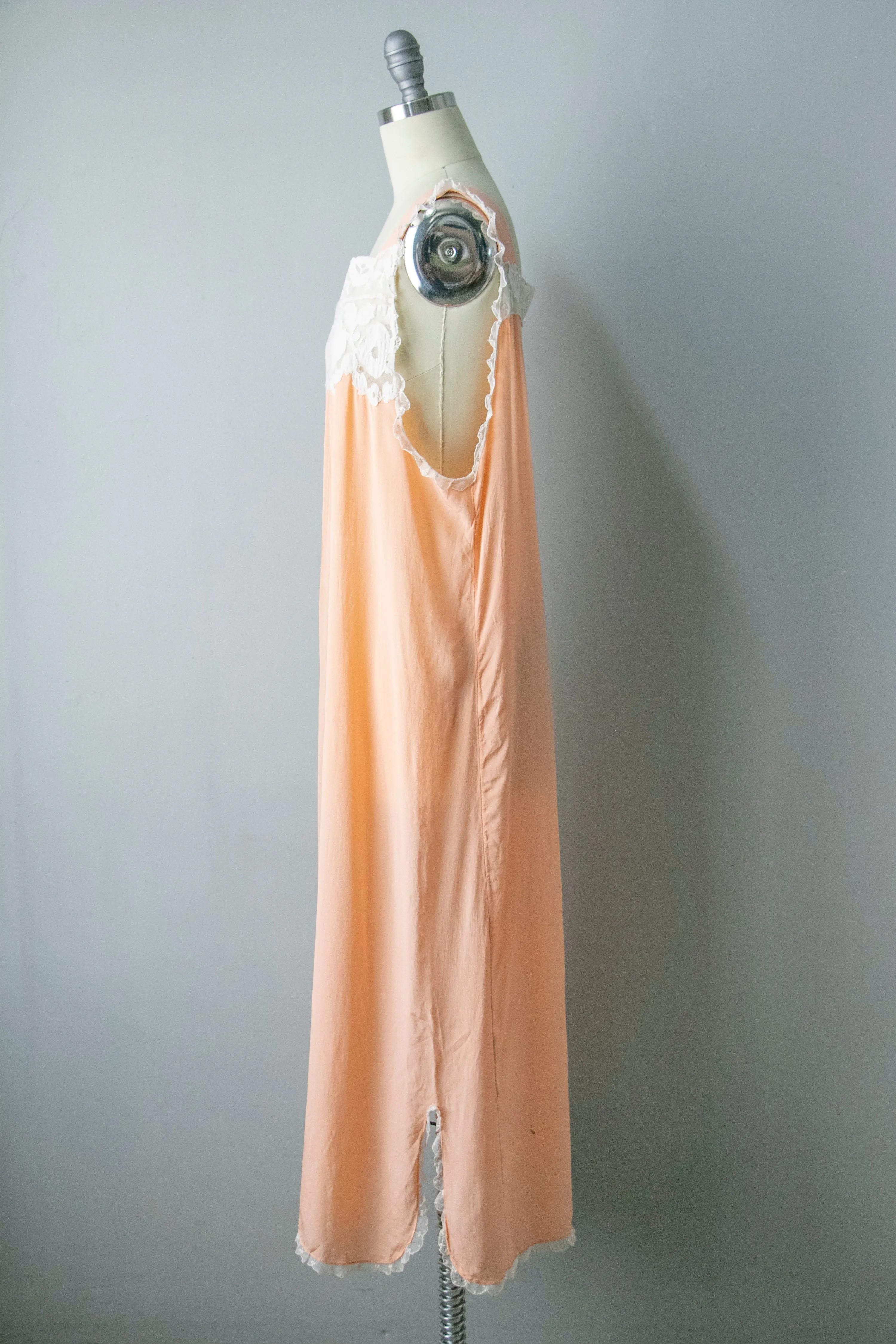 1920s Silk Slip Lace Lounge Dress M