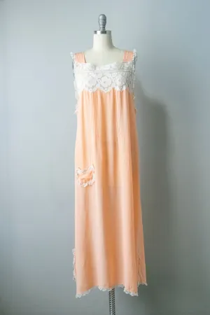 1920s Silk Slip Lace Lounge Dress M