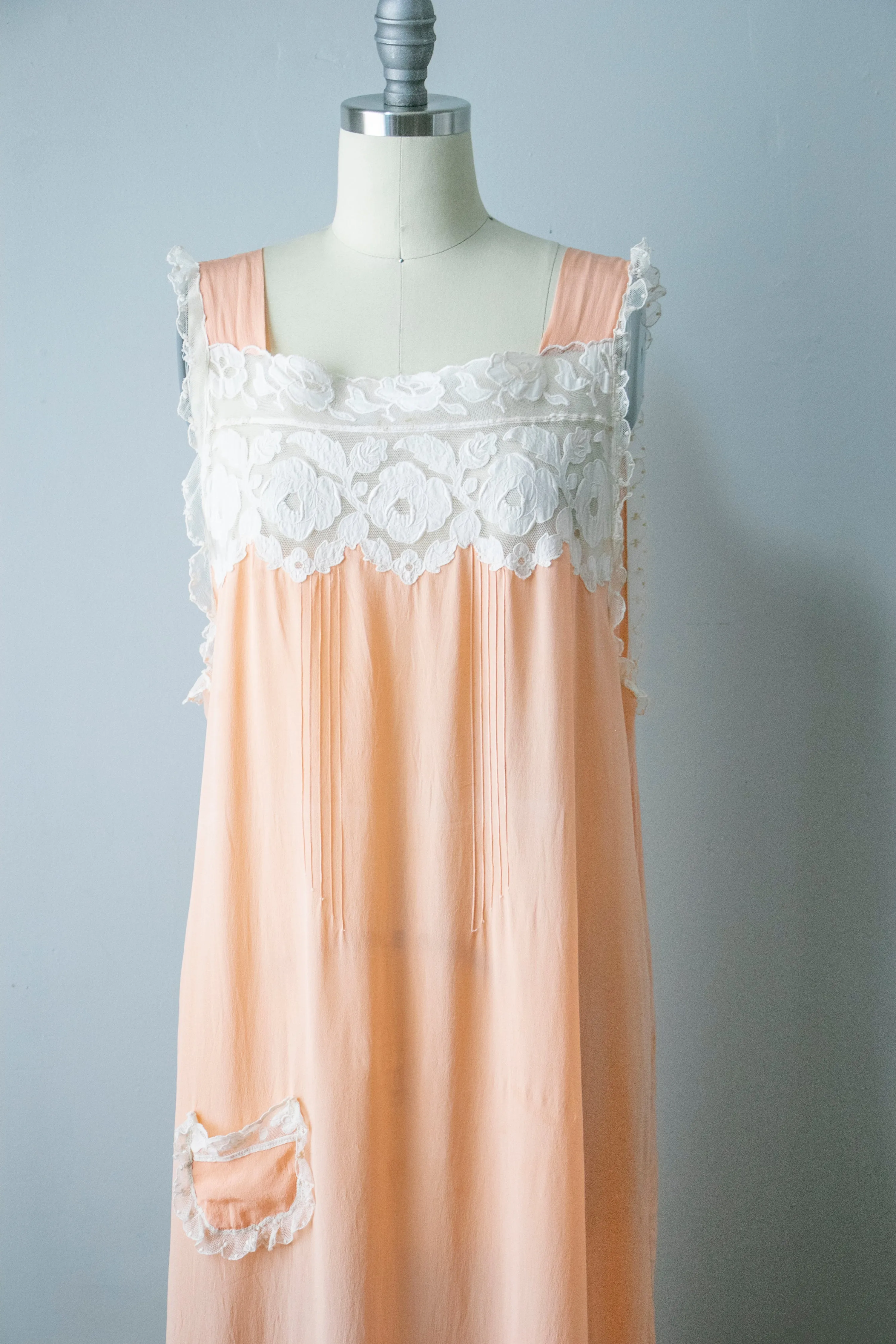 1920s Silk Slip Lace Lounge Dress M