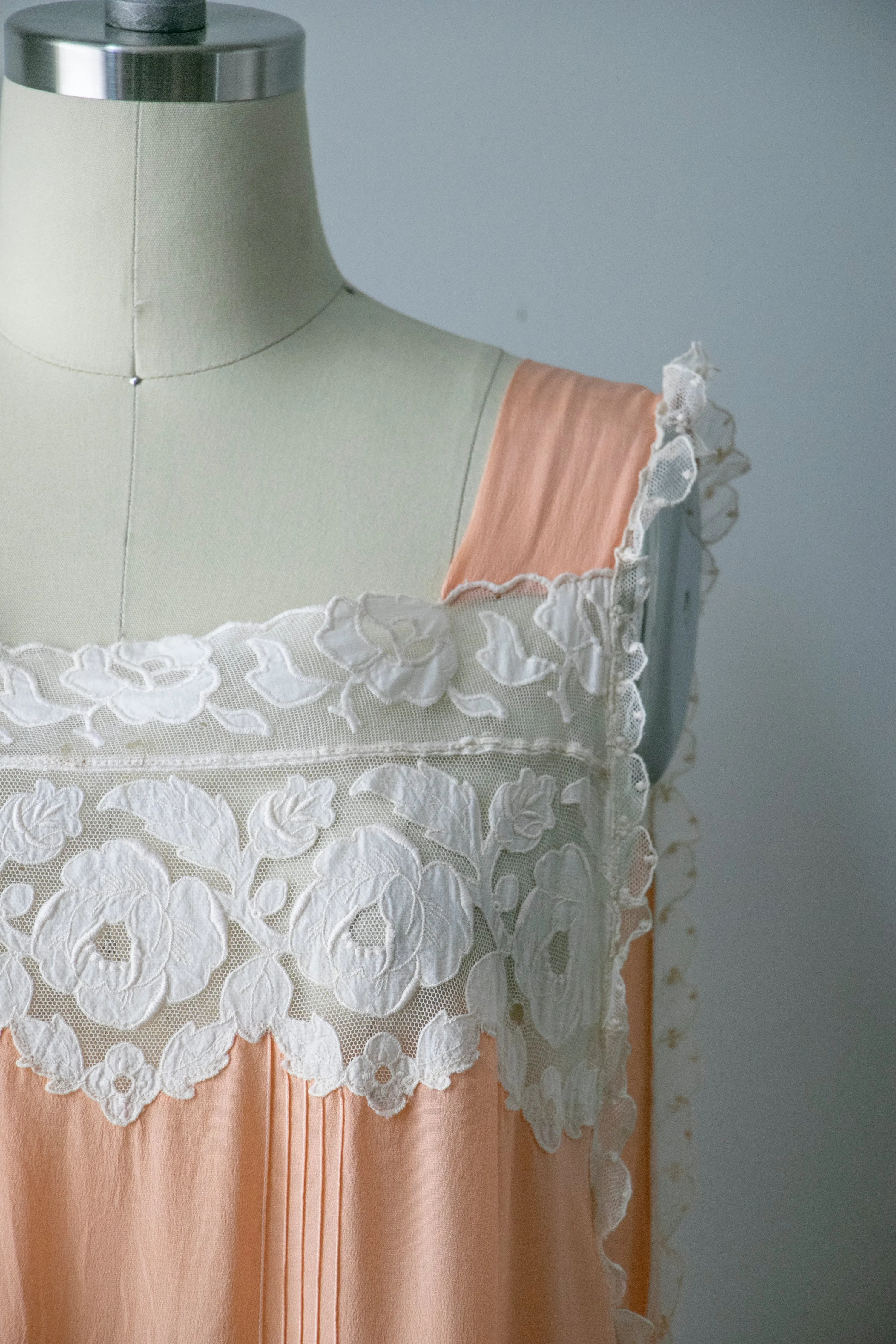 1920s Silk Slip Lace Lounge Dress M