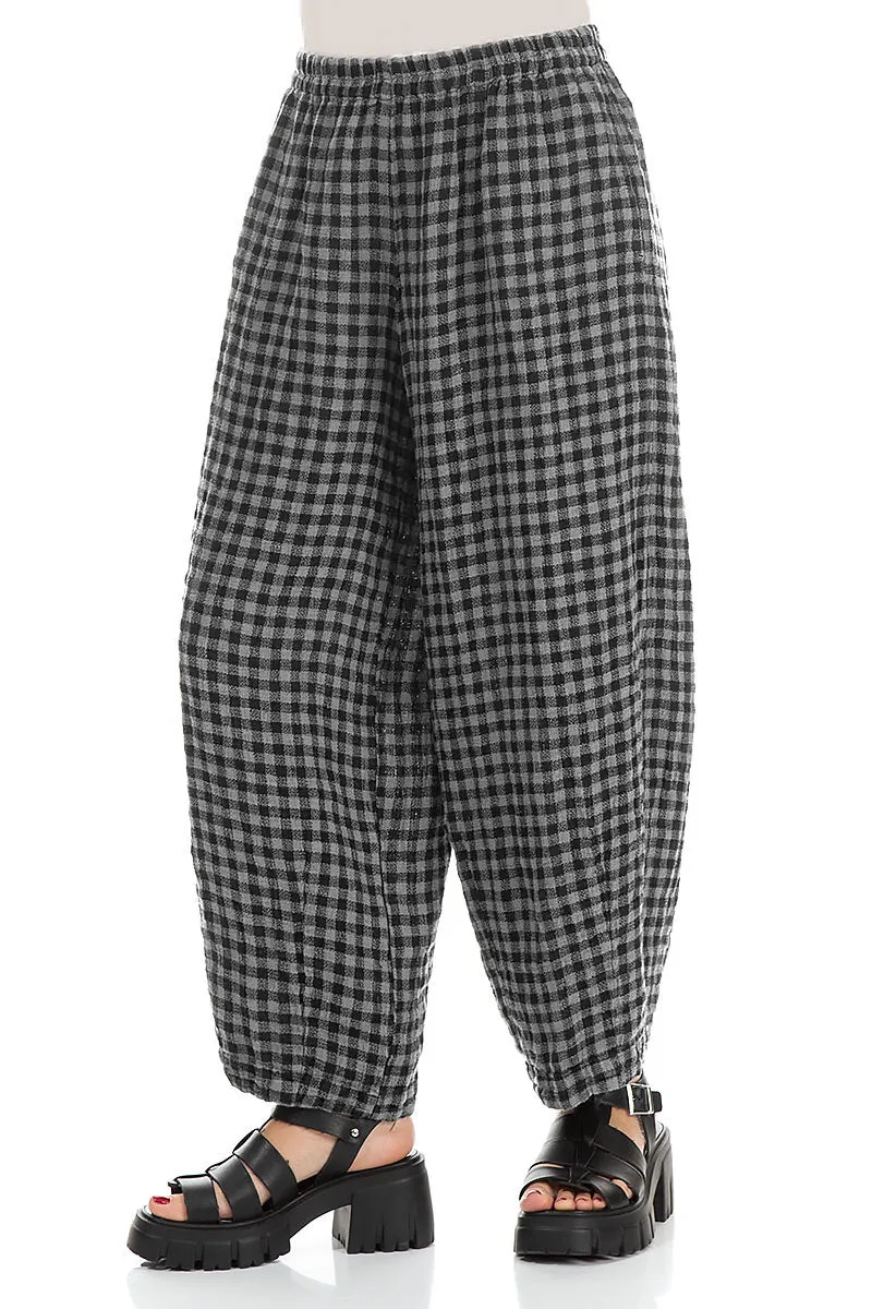 Back Pockets Grey Check Linen Trousers