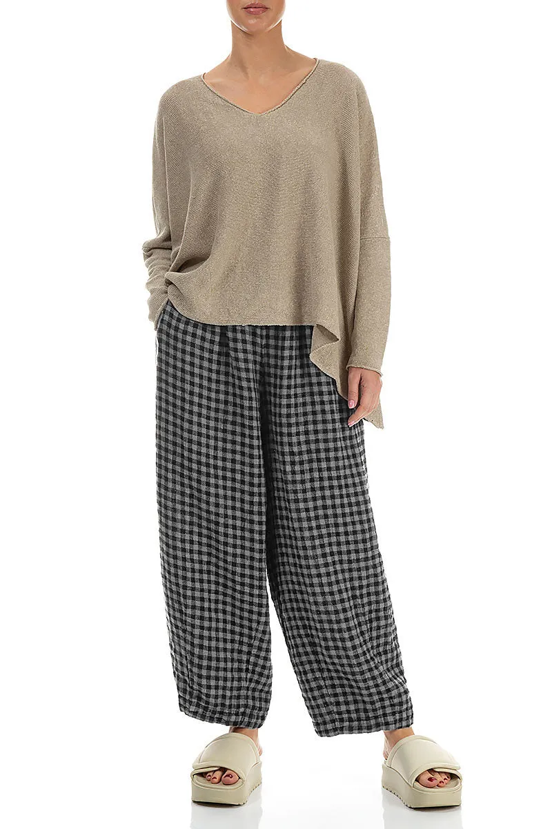 Back Pockets Grey Check Linen Trousers