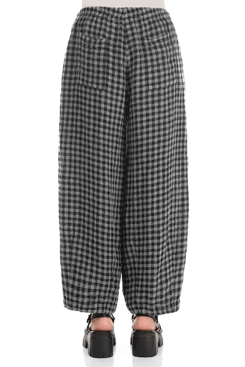 Back Pockets Grey Check Linen Trousers