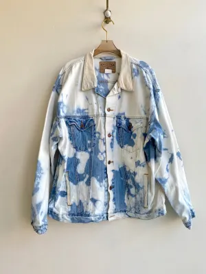 Blue Acid Wash Denim Jacket w/ Cream Imitation Leather Collar