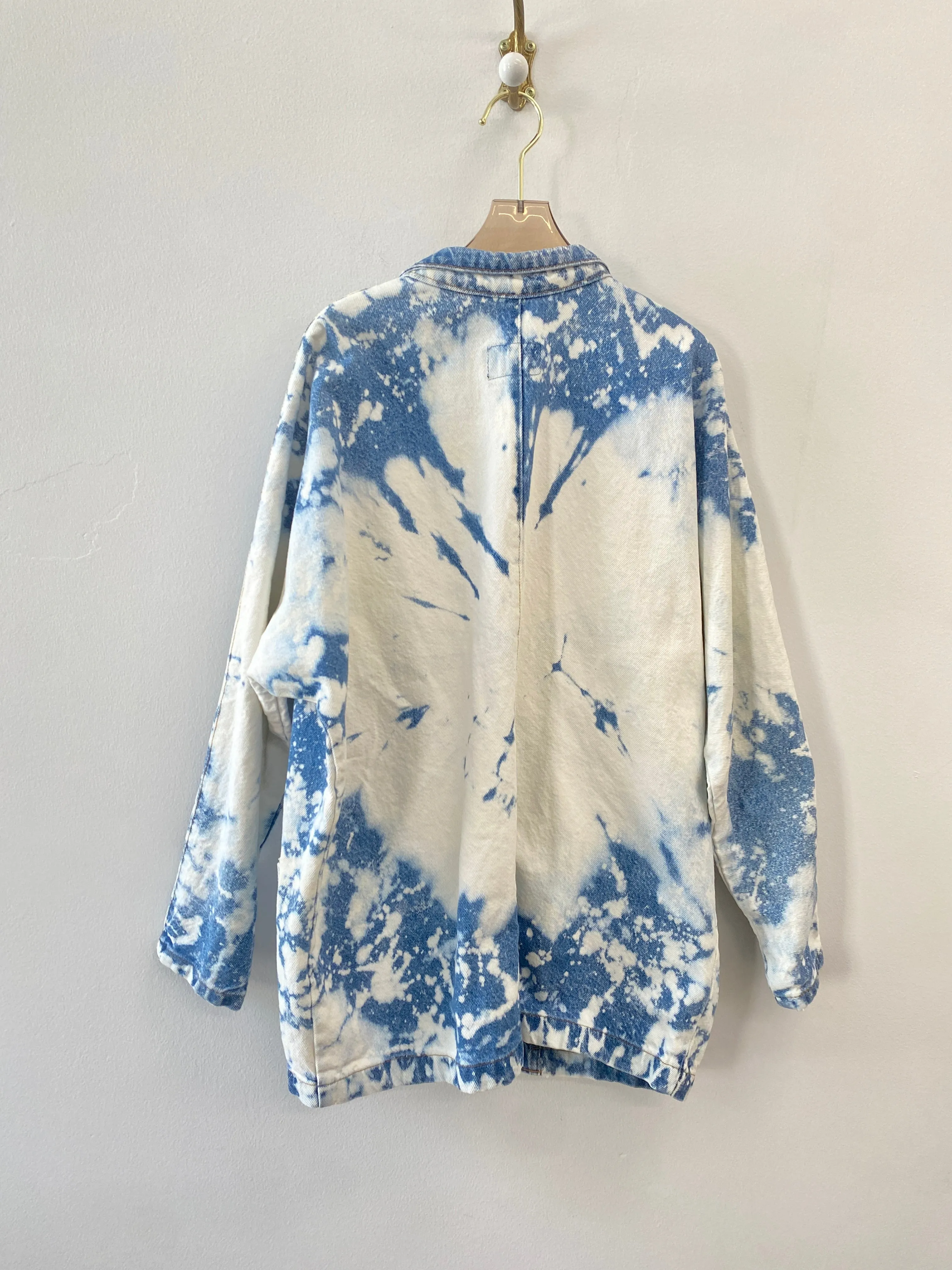 Blue Hand-Dyed Dolman Sleeved Denim Jacket w/ Pockets (Reworked)