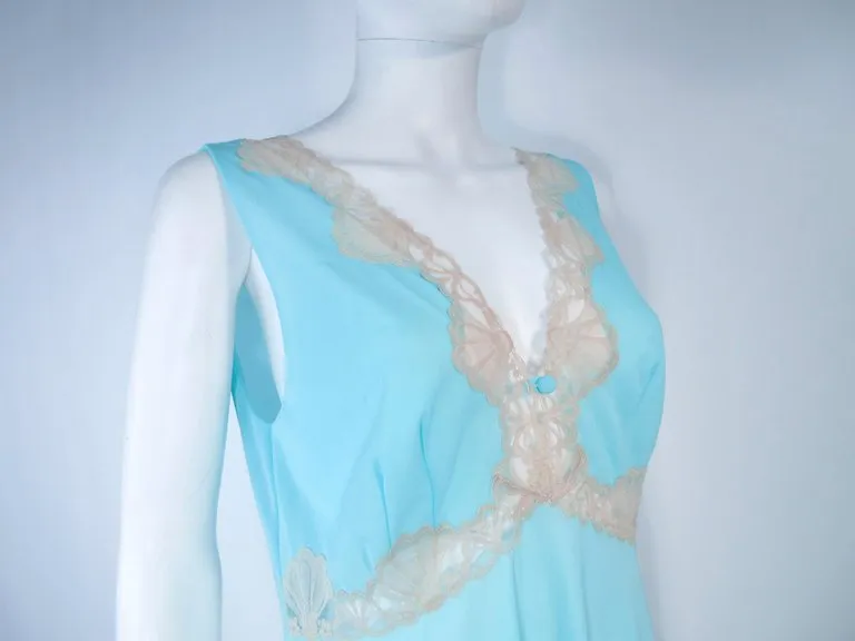 EMILIO PUCCI Poly Jersey Blue Lace Slip Dress Size M