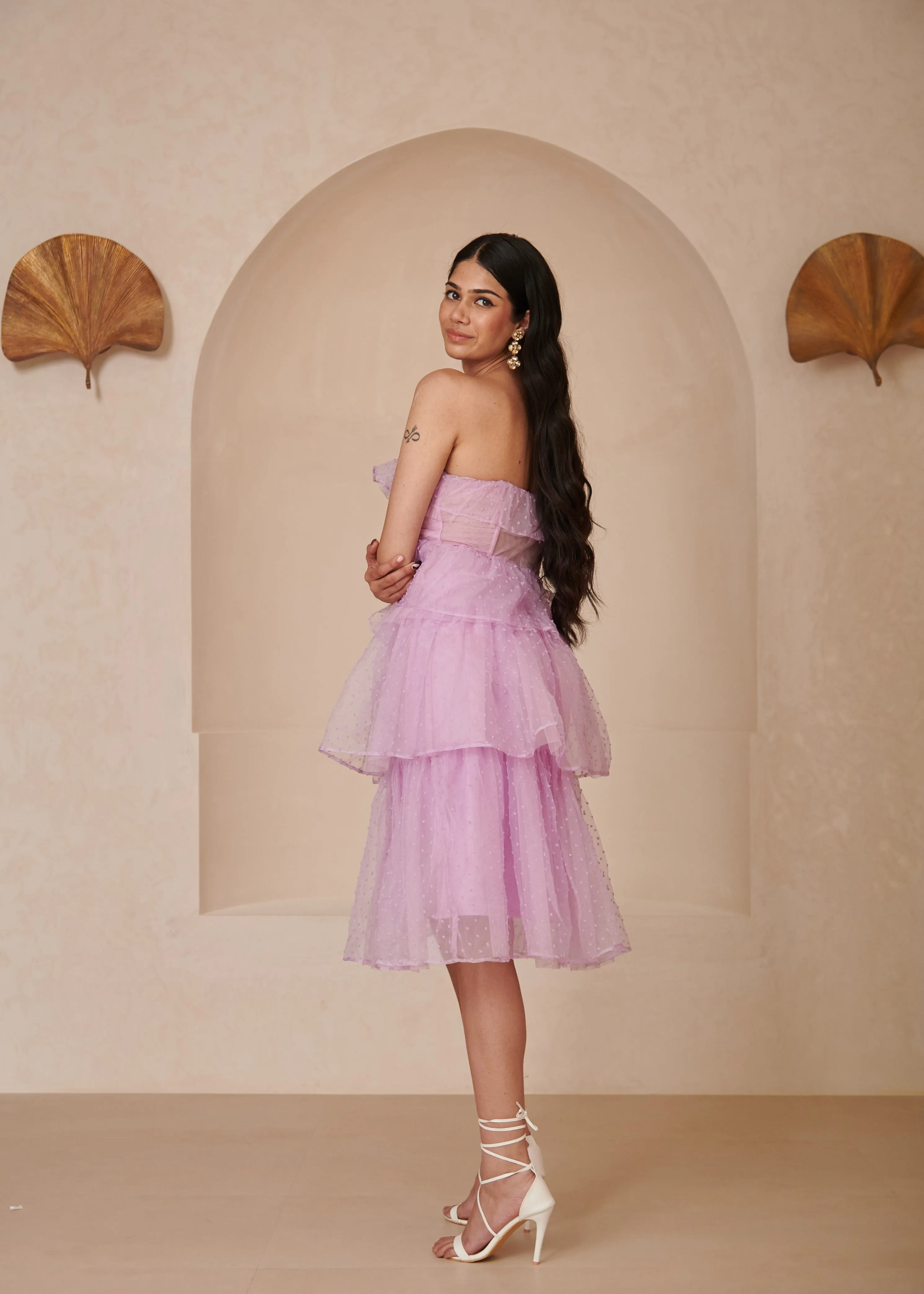 Florine Purple Organza Bandeau Corset Dress