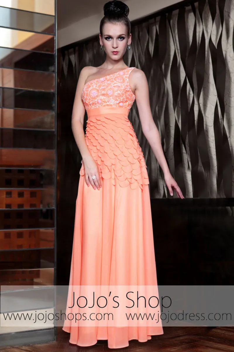 Grecian Orange One Shoulder Fish Scale Prom Evening Formal Dress DQ830873