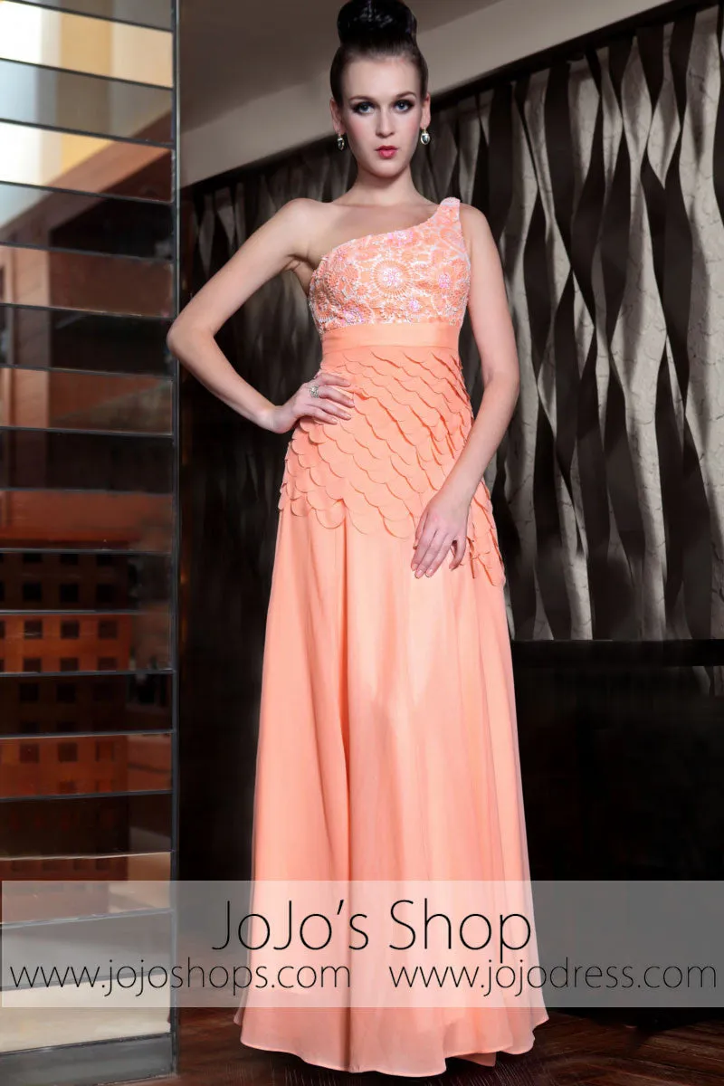 Grecian Orange One Shoulder Fish Scale Prom Evening Formal Dress DQ830873