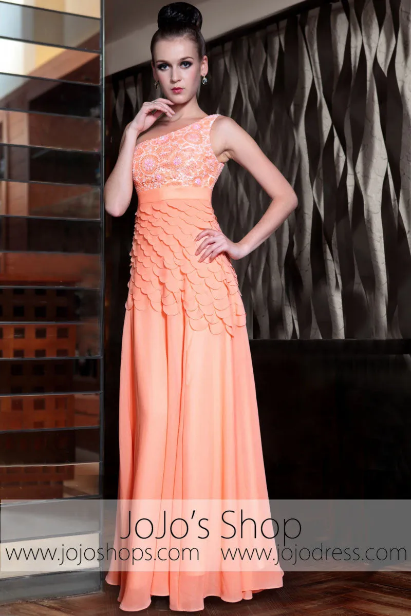 Grecian Orange One Shoulder Fish Scale Prom Evening Formal Dress DQ830873