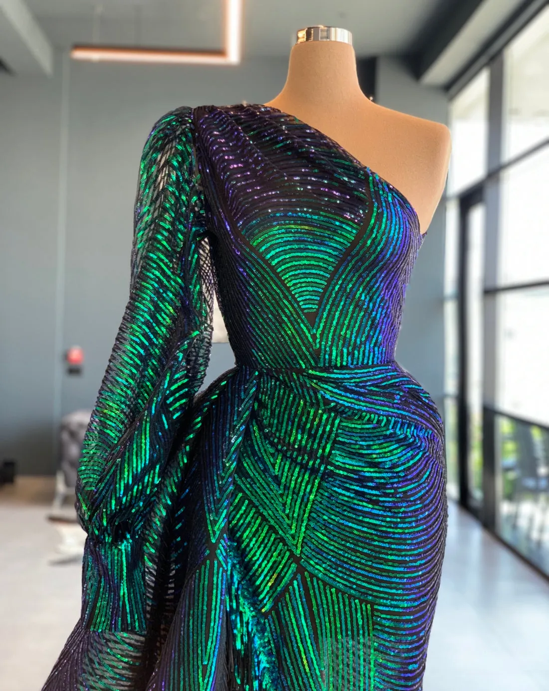 Incandescent One-Shoulder Evening Dress
