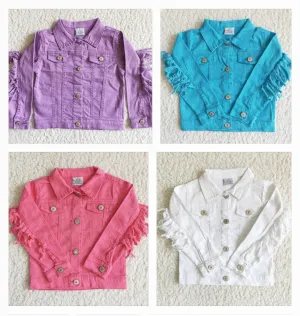 jean jacket FUN COLORS with fringe