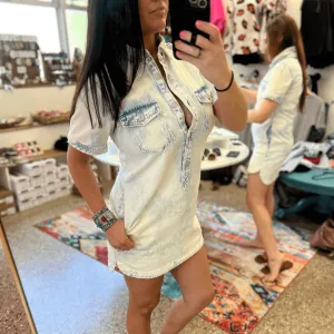 Kan Can Acid Wash Distressed Denim Dress