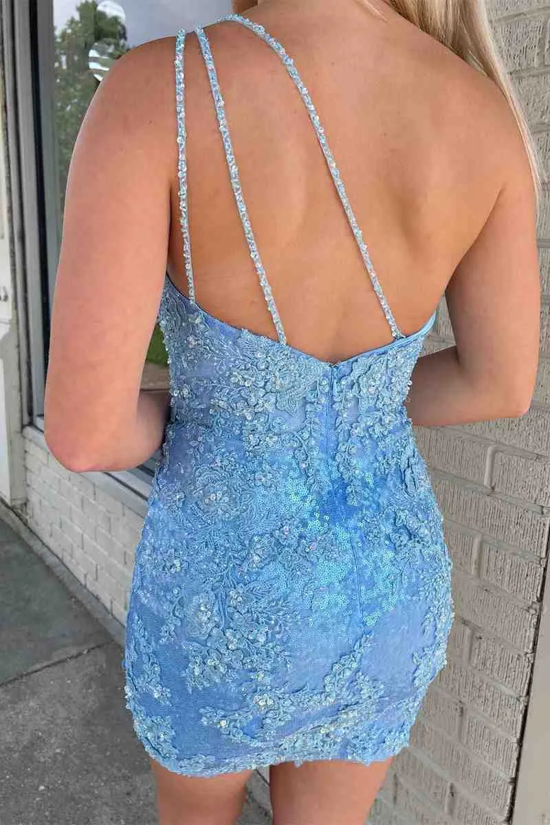 Luolandi Sheath One Shoulder With Applique Homecoming Dresses Knee Length Sexy
