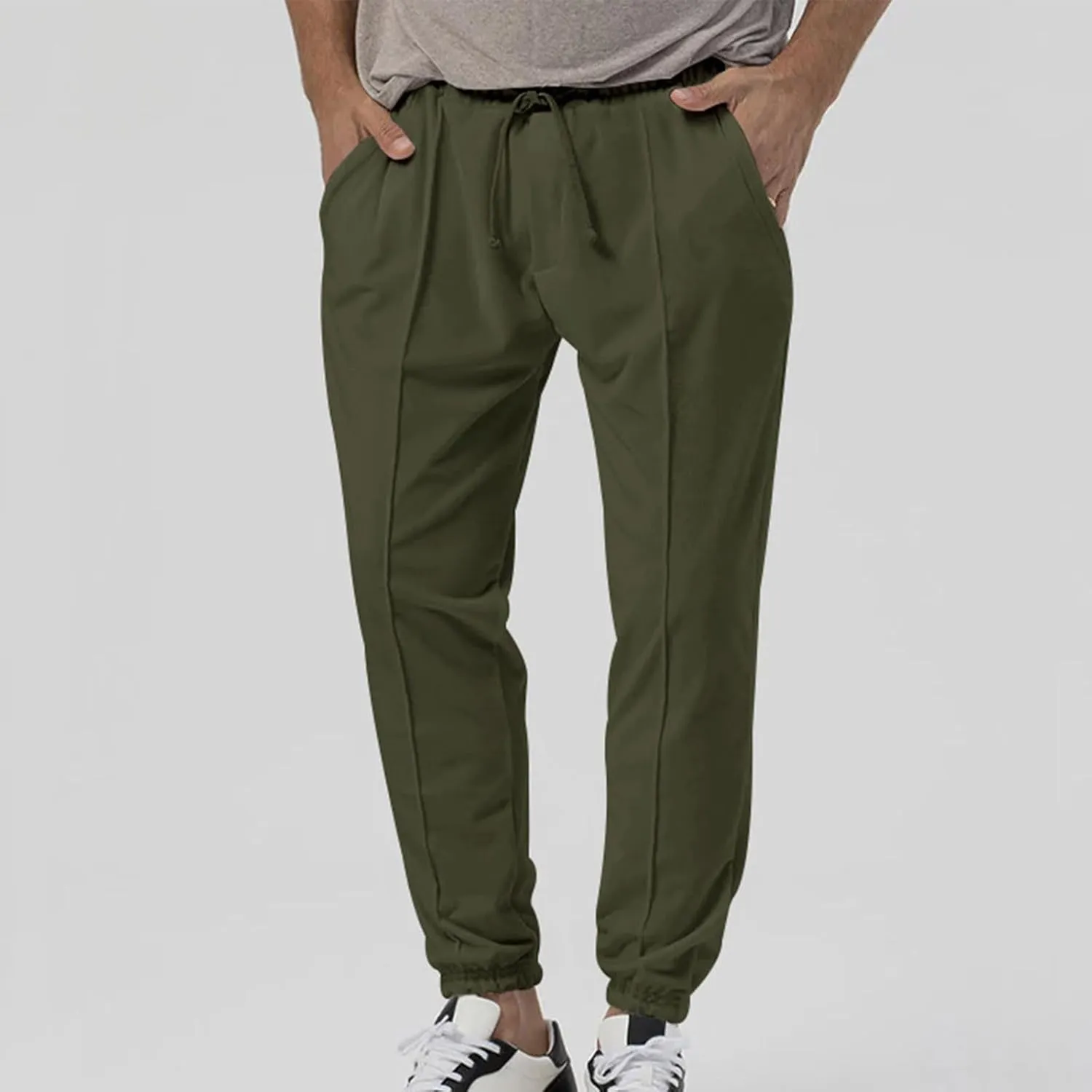 Mens Tracksuit Bottoms Elastic Waist Drawstring Sweatpants Solid Color Trousers Slim Fit Thickened Leggings with Pocket