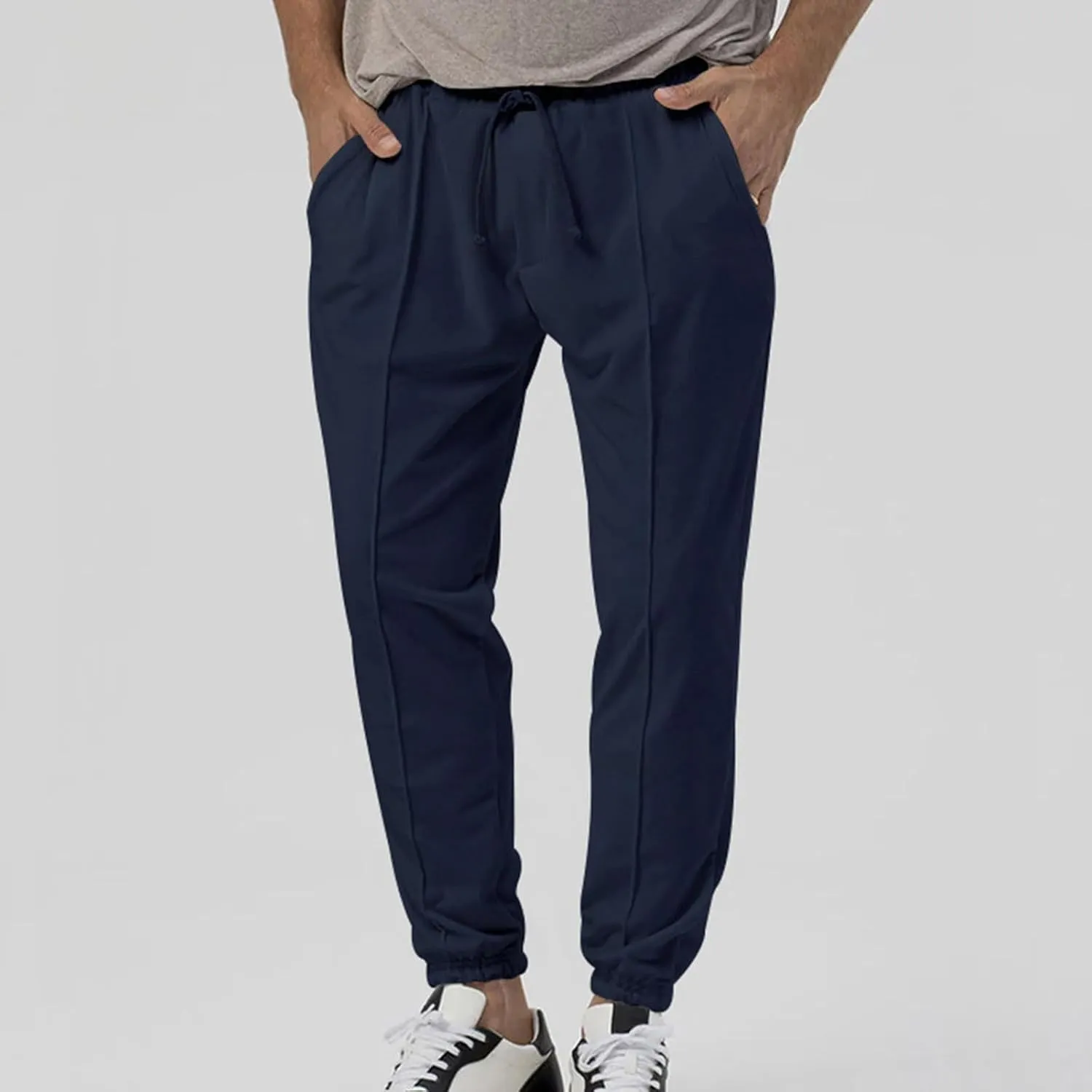 Mens Tracksuit Bottoms Elastic Waist Drawstring Sweatpants Solid Color Trousers Slim Fit Thickened Leggings with Pocket