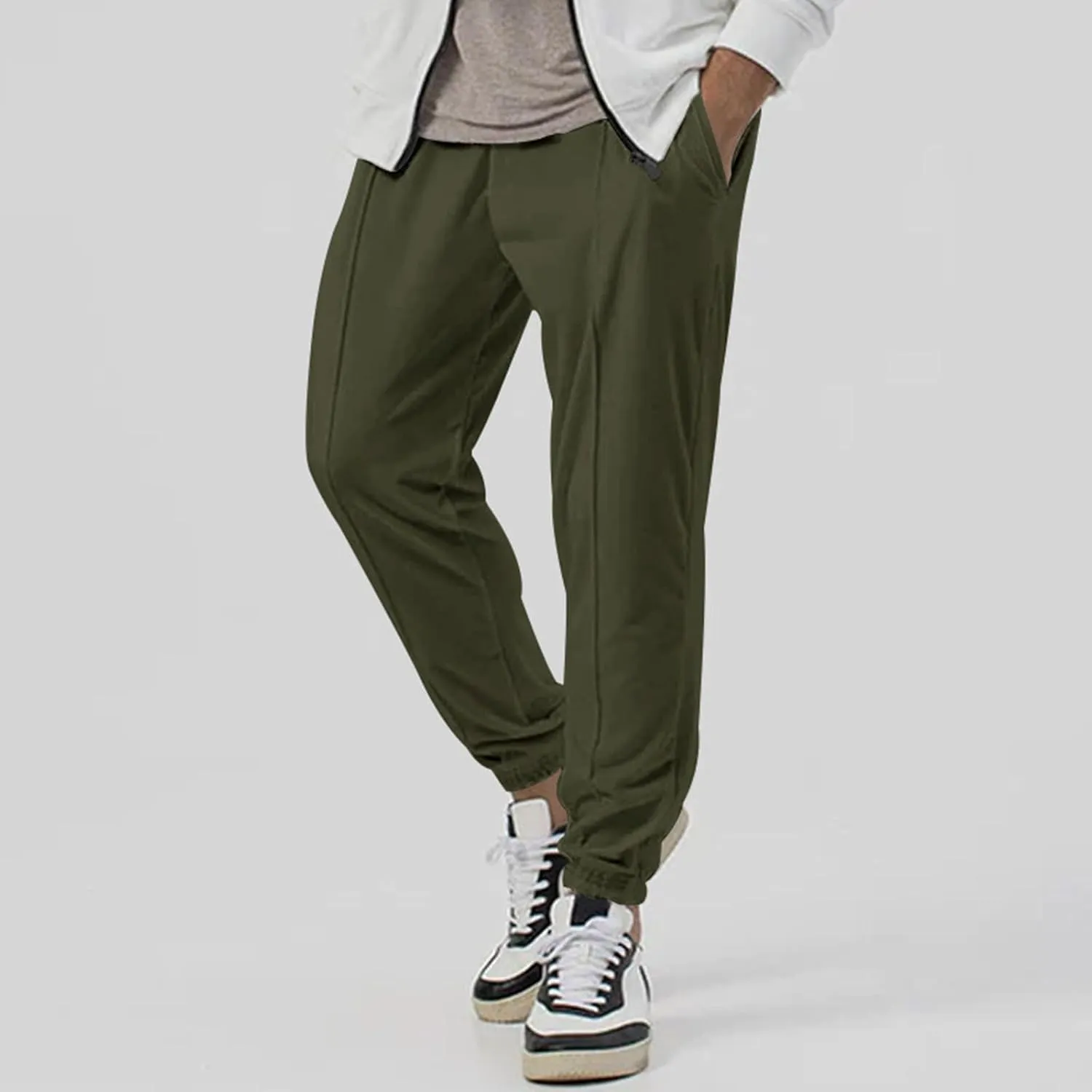 Mens Tracksuit Bottoms Elastic Waist Drawstring Sweatpants Solid Color Trousers Slim Fit Thickened Leggings with Pocket