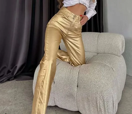Metallic Straight Leg Trousers