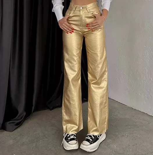 Metallic Straight Leg Trousers