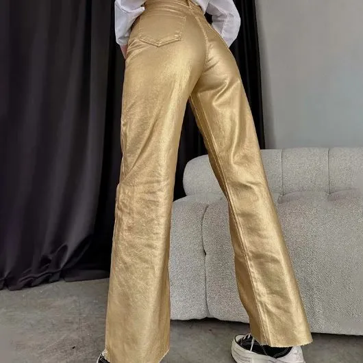 Metallic Straight Leg Trousers