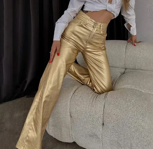 Metallic Straight Leg Trousers