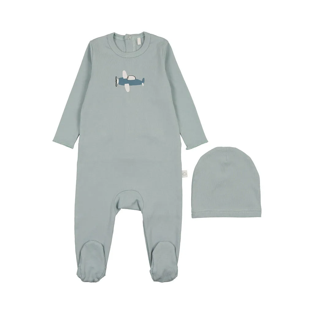 POUF 2PC AIRPLANE GRAPHIC FOOTIE BEANIE