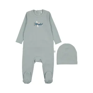 POUF 2PC AIRPLANE GRAPHIC FOOTIE BEANIE