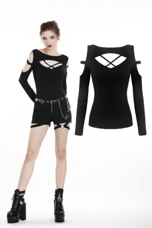 Punk Black daily long sleeves women T-shirt TW206