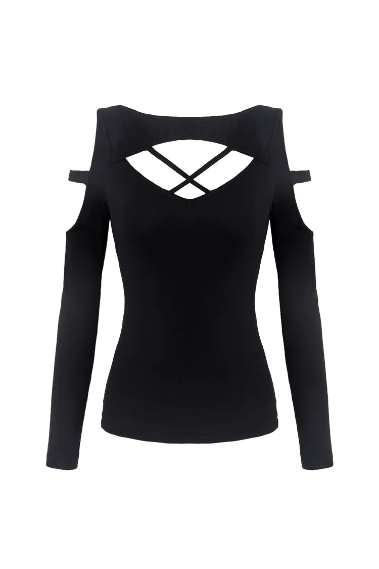 Punk Black daily long sleeves women T-shirt TW206