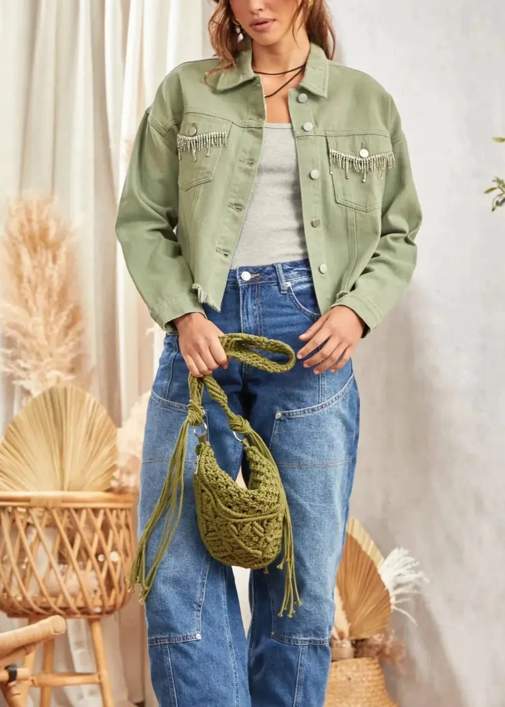 Sage Western Rhinestone Accent Jean Jacket