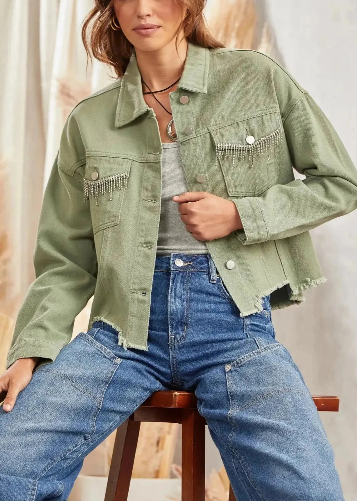 Sage Western Rhinestone Accent Jean Jacket