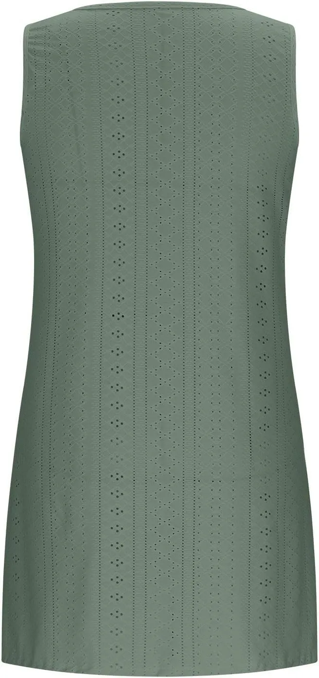 Summer Sundress for Women 2025 Sleeveless Beach Swimsuit Cover Ups Boho Eyelet Tank Dresses Vacation Mini Dresses