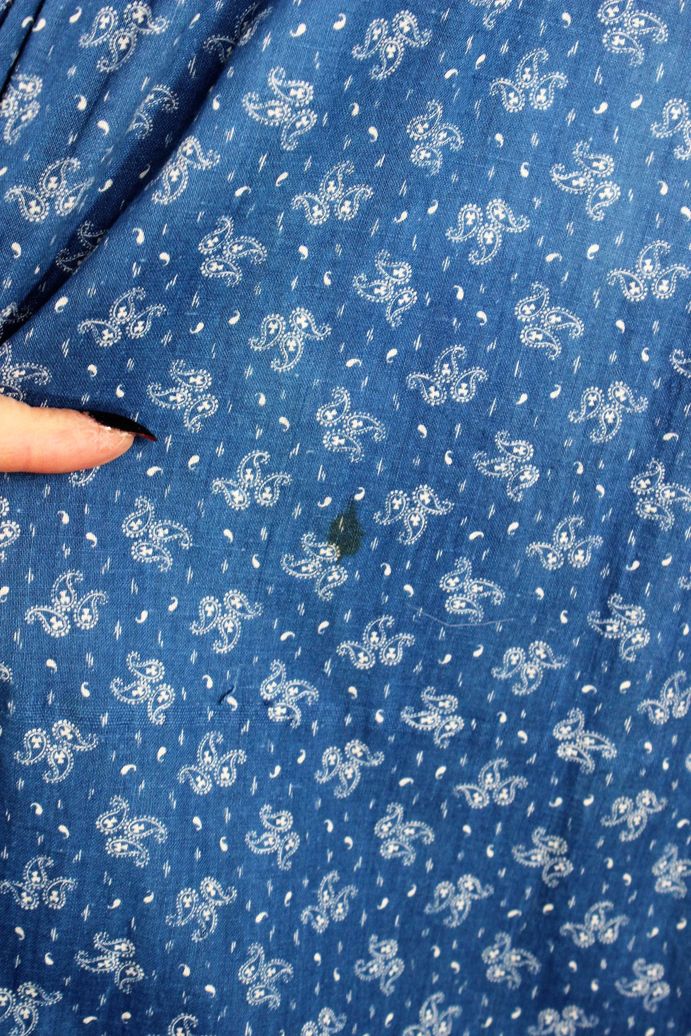 Victorian Late 1800s Blue Paisley Calico Cotton Dress