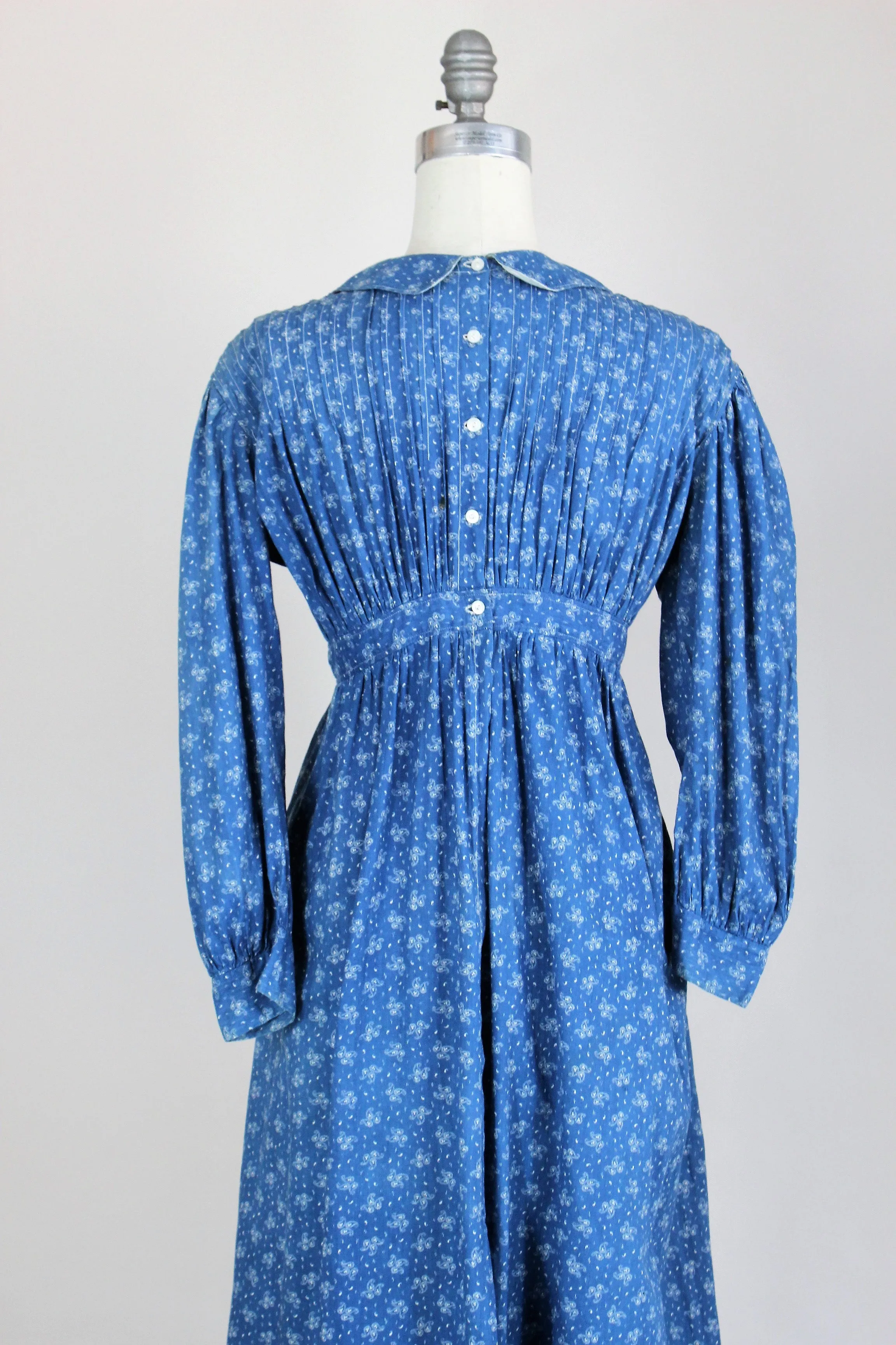Victorian Late 1800s Blue Paisley Calico Cotton Dress