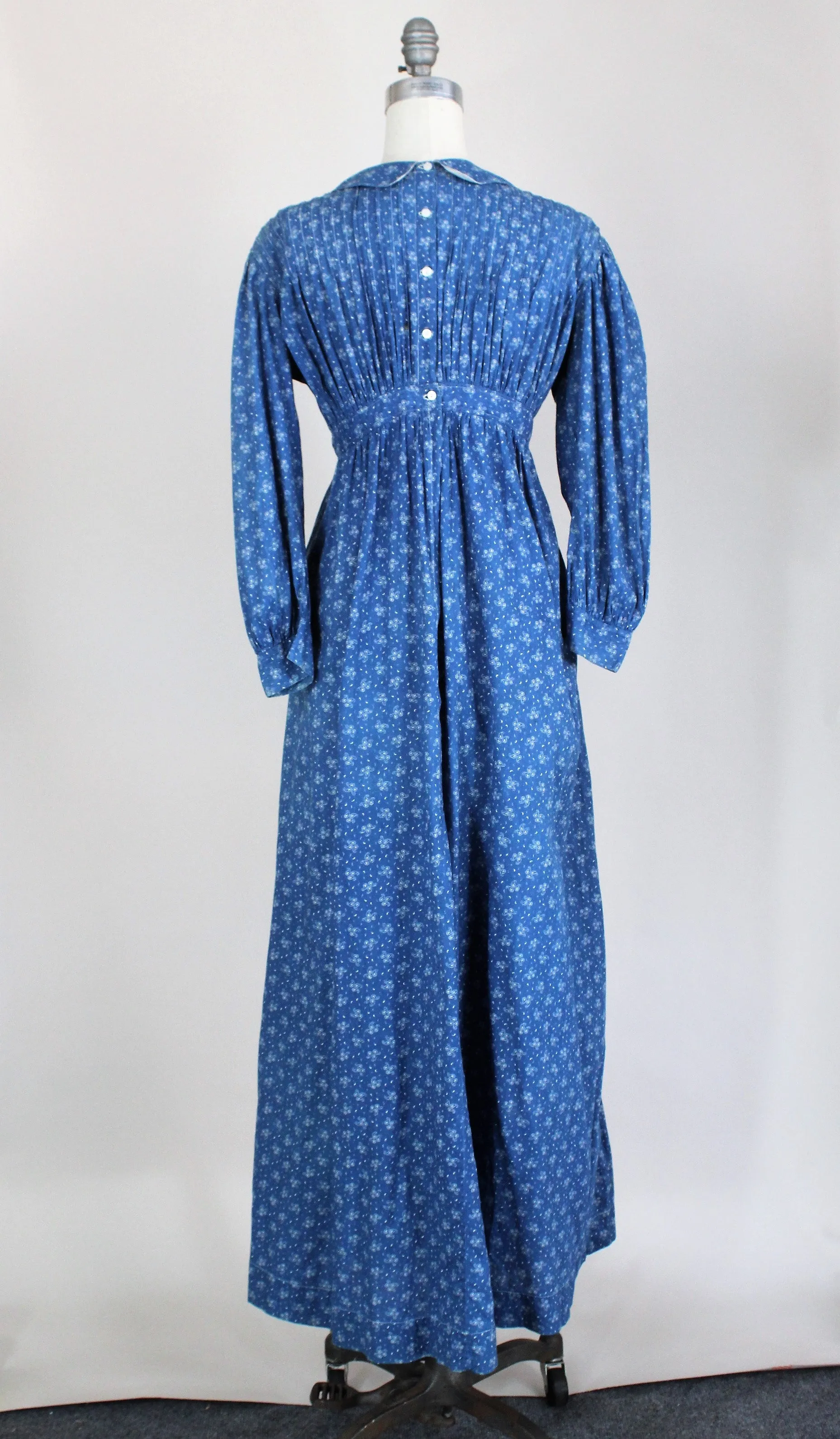 Victorian Late 1800s Blue Paisley Calico Cotton Dress
