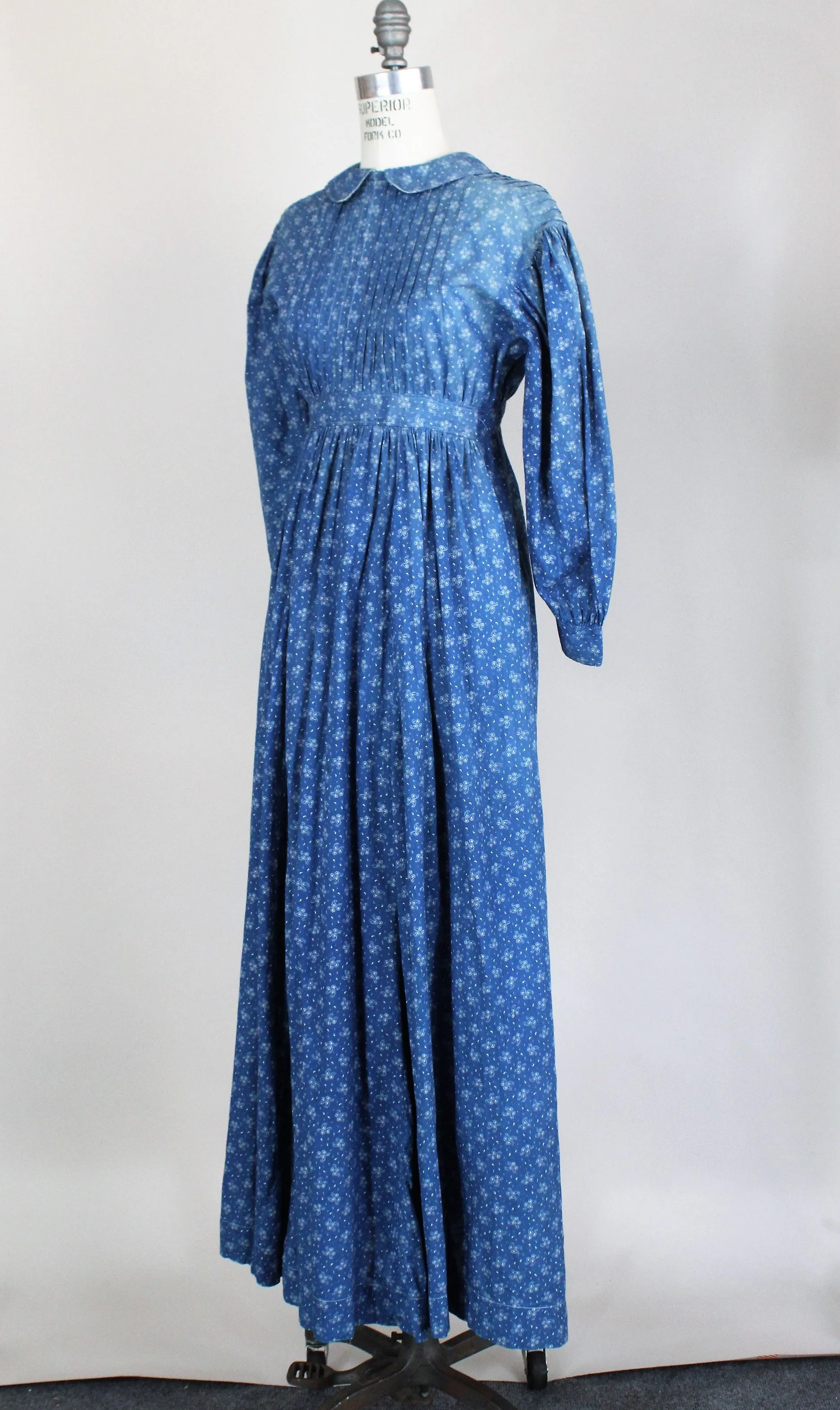 Victorian Late 1800s Blue Paisley Calico Cotton Dress