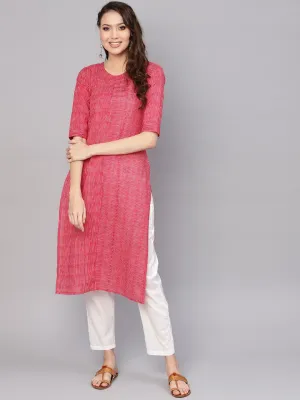 Women Red & White Striped Kurta With Trousers
